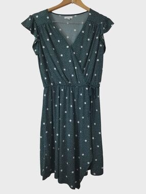 Polka Dot Faux Wrap Midi Green Size Small Dress
